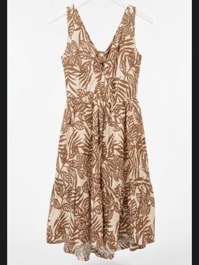 House of Harlow 1960 Cream and Brown Backless Leaf-Print Dress tropical beach